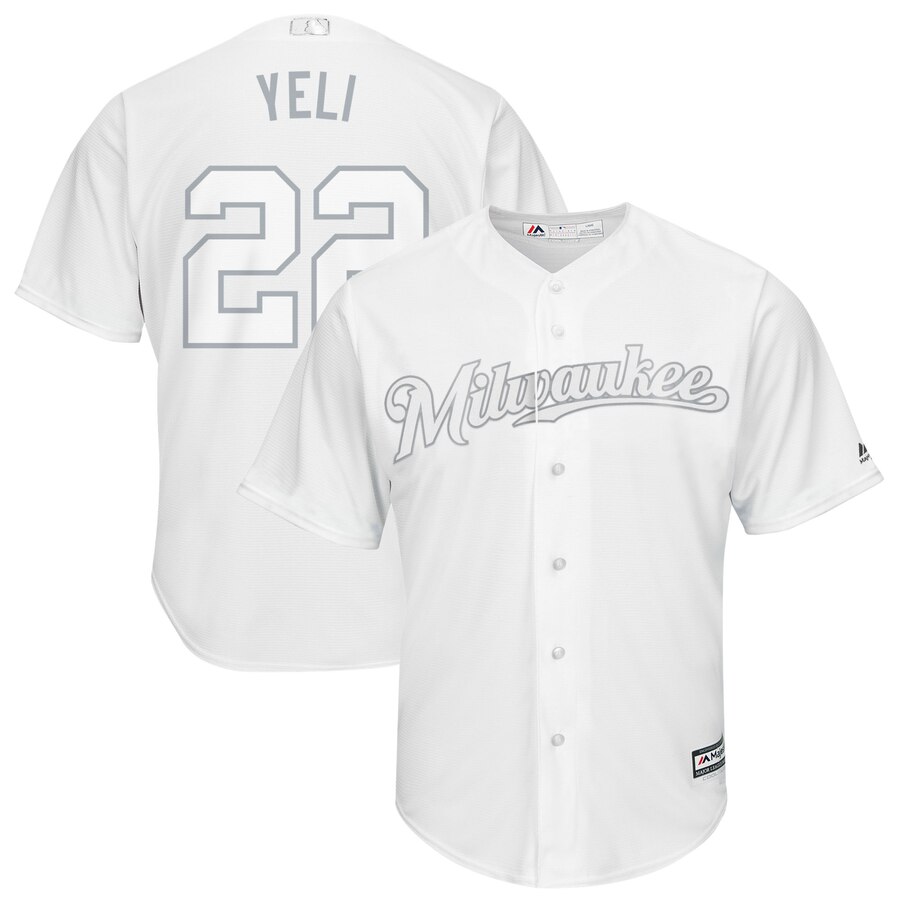 Men Milwaukee Brewers #22 Yeli white MLB Jerseys